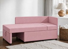 Sofa Viluś 106x75x80 cm różowa rozkładana sofa narożna jednoosobowa z funkcją spania i pojemnikiem na pościel - Miniaturka zdjęcia nr 6