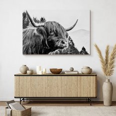 Obraz Do Salonu Krowa Szkocka Czarno-Biały 120x80 Pejzaż Góry Las Natura  - Miniaturka zdjęcia nr 7