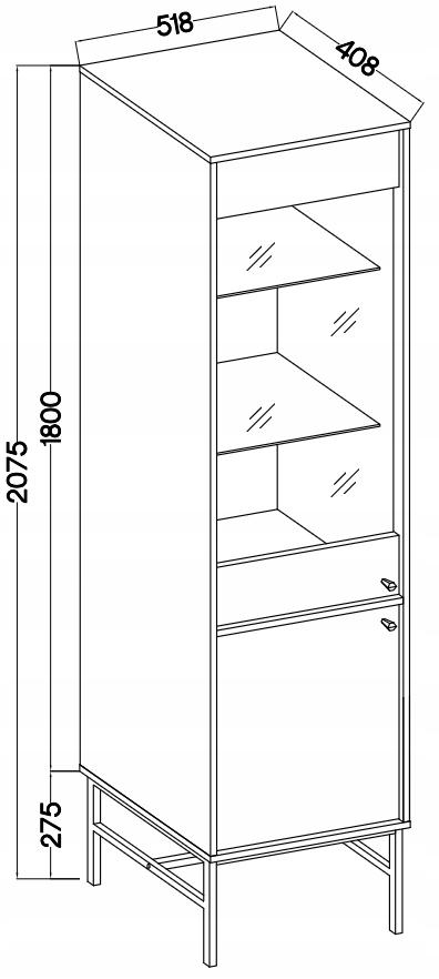 Witryna 207 cm AVILA czarna wysoka stelaż metalowe uchwyty I nóżki salon nr. 3