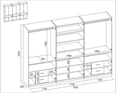 Szafa do garderoby XXL duża 330x230x59 cm  z lustrem szary platynowy/dąb lefkas  - Miniaturka zdjęcia nr 3