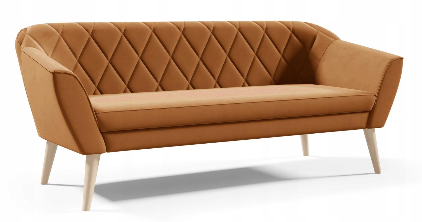 Sofa GLORIA 176x57x70 cm trzyosobowa  w stylu skandynawskim welur MANILA beżowa do salonu nr. 5