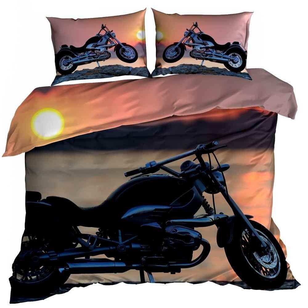 Pościel 3D bawełna satyna 160x200cm MOTOCYKL CHOPPER O ZACHODZIE SŁOŃCA