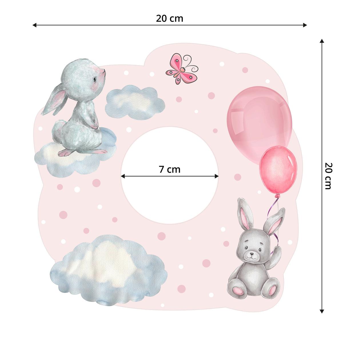 Naklejka Pod Kontakt Dla Dzieci Króliczki 20x20 Różowe Balony Kropki Chmurki nr. 2