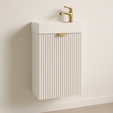 Szafka łazienkowa WILLY 40x22x57 cm z umywalką biała ryflowana slim do łazienki  - Miniaturka zdjęcia nr 1