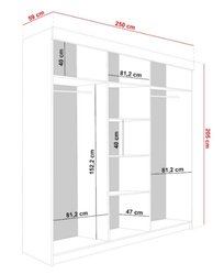 Szafa przesuwna RETRO 200x59x215 cm z lustrem do sypialni garderoby szara biały korpus  - Miniaturka zdjęcia nr 3