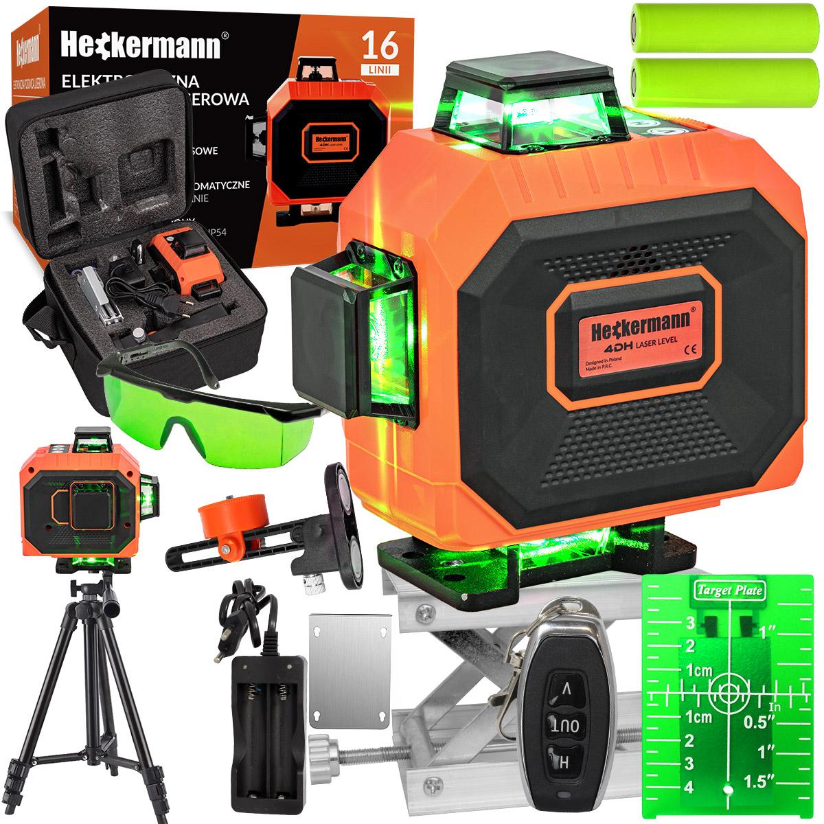 Zestaw Poziomica laserowa Heckermann 16 linii 4DH NOWA + tripod + okulary + tarcza