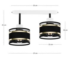 Lampa sufitowa 37x15x25 cm dwupunktowy spot z abażurami gwint E27 biała z czarnymi abażurami do salonu - Miniaturka zdjęcia nr 3