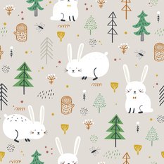 Tapeta Dziecięca KRÓLICZKI Zwierzęta Drzewa Las  - Miniaturka zdjęcia nr 6