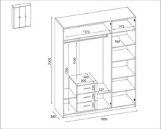 Nowoczesna szafa 6 drzwiowa 180x230x55 cm do sypialni garderoba szuflady Buk Scandic - Miniaturka zdjęcia nr 3