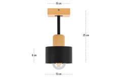 Lampa sufitowa 12 x 12 x 25 cm jednopunktowy spot z drewna i metalu gwint E27 czarna do salonu - Miniaturka zdjęcia nr 3