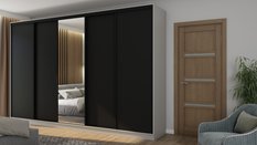Szafa przesuwna 380x66x244 cm do sypialni okucia czarne szary platynowy czarny z 1 lustrem - Miniaturka zdjęcia nr 1
