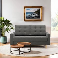 Sofa Elma 152x92x92 cm 2-osobowa skandynawska rozkładana z pojemnikiem sprężyna bonell do salonu jasna szara - Miniaturka zdjęcia nr 6