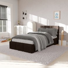 Łóżko Pojedyncze 90x200cm łóżko tapicerowane z pojemnikiem brązowe wezgłowie 88 cm - Miniaturka zdjęcia nr 4