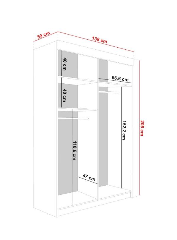 Szafa przesuwna Lamaro 138x59x205 cm z lustrem biały czarne ramki do sypialni nr. 2