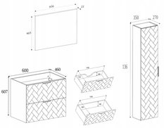 Zestaw mebli łazienkowych MADIS 3 elementy szafka pod umywalkę 60 cm z blatem + słupek ryflowana kaszmir - Miniaturka zdjęcia nr 3