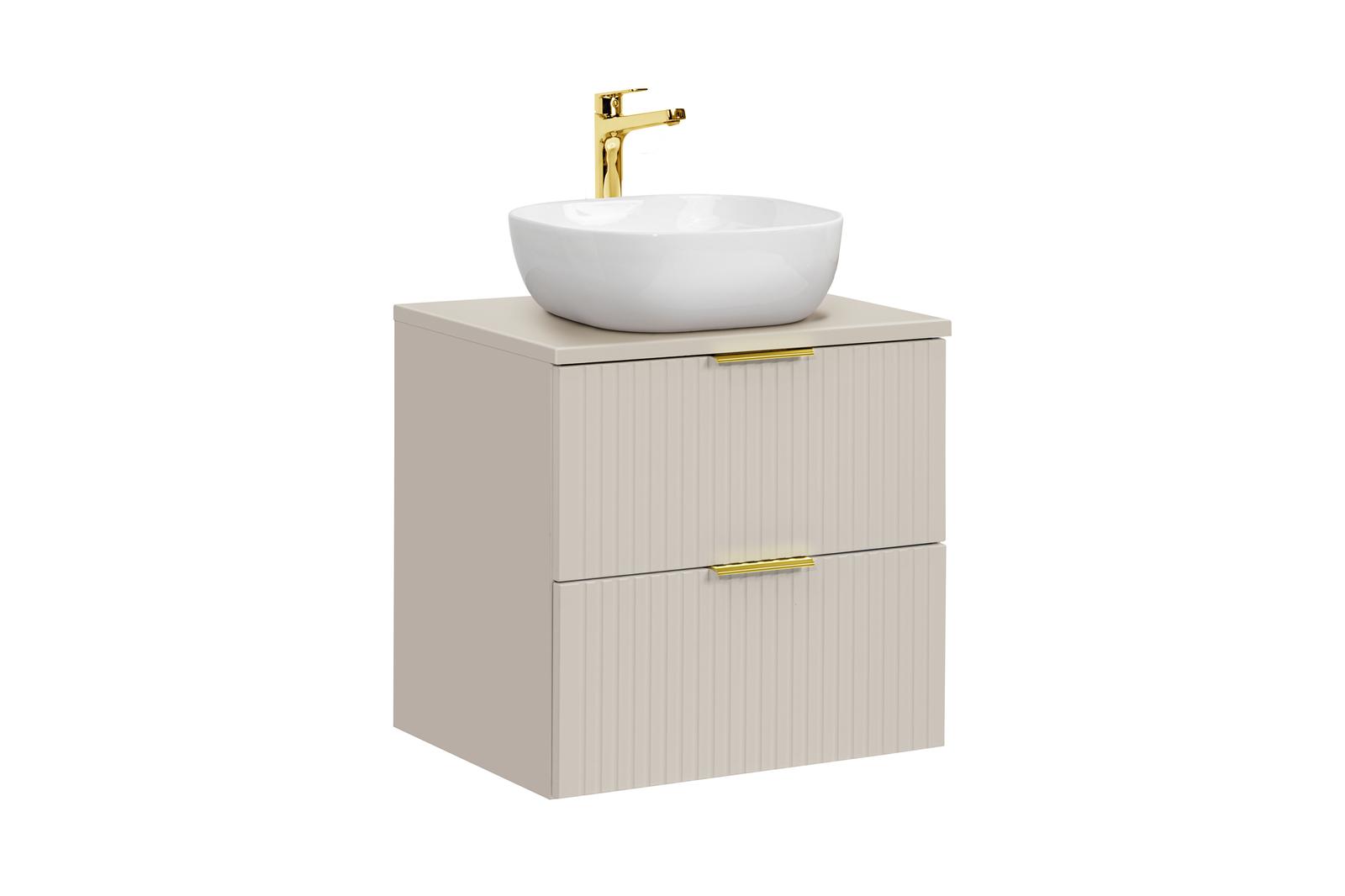 Szafka łazienkowa ADEL 60 cm z blatem i umywalką nablatową ryflowane kaszmir