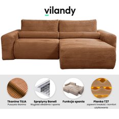 Narożnik z funkcją spania LEO 255x162 cm prawy sprężyny bonell Tilia 56 sztruks pomarańczowy - Miniaturka zdjęcia nr 2