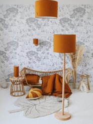 Lampa podłogowa 155x40x35 cm lniana musztardowa drewno białe  - Miniaturka zdjęcia nr 5