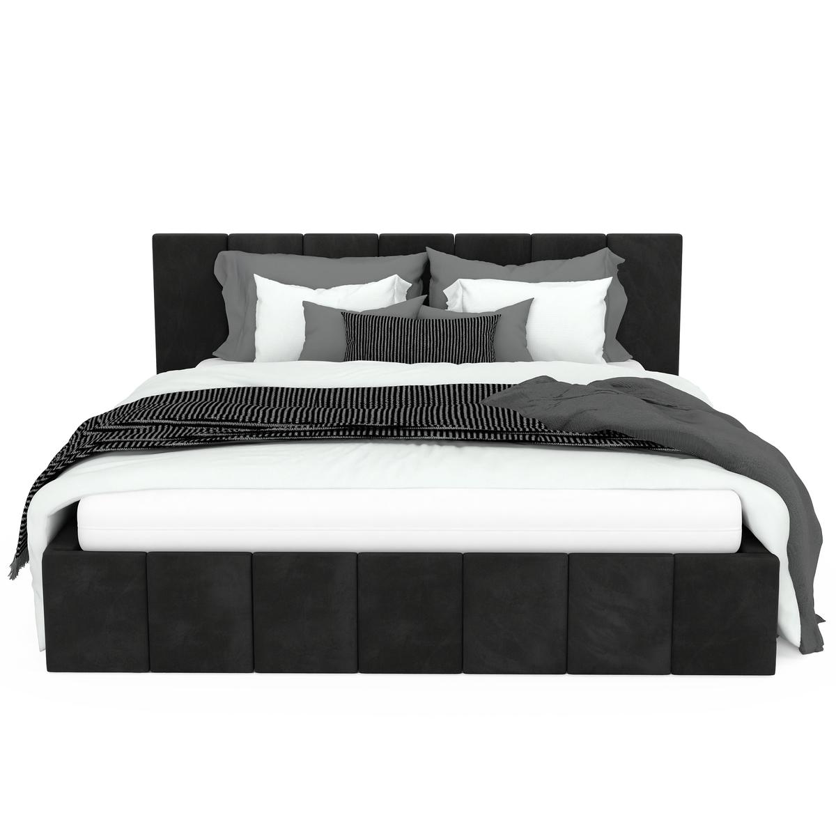 Łóżko tapicerowane 140x200 premium z pojemnikiem do sypialni czarne wezgłowie 107 cm nr. 9