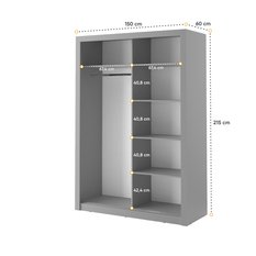 Szafa z lustrem Arti 150 cm do sypialni przedpokoju garderoby szary - Miniaturka zdjęcia nr 5