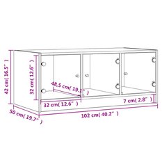 Stolik kawowy 102x50x42 cm z półkami i szklanymi drzwiczkami przydymiony dąb do salonu - Miniaturka zdjęcia nr 12