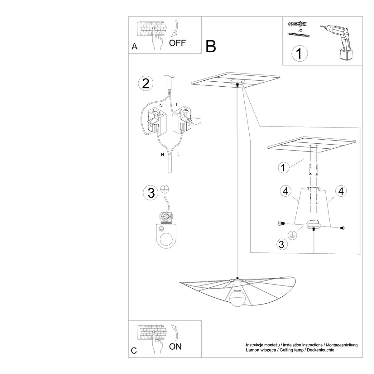 Lampa wisząca ESKOLA 70 czarna 150x70x70cm nowoczesna E27 do salonu nr. 4