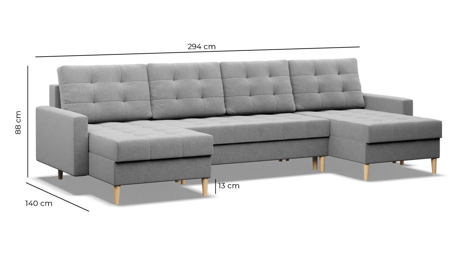 Narożnik w kształcie U ELMA 294x88x140 cm z leżankami rozkładany z funkcją spania sprężyna bonell sofa narożna czarna nr. 7