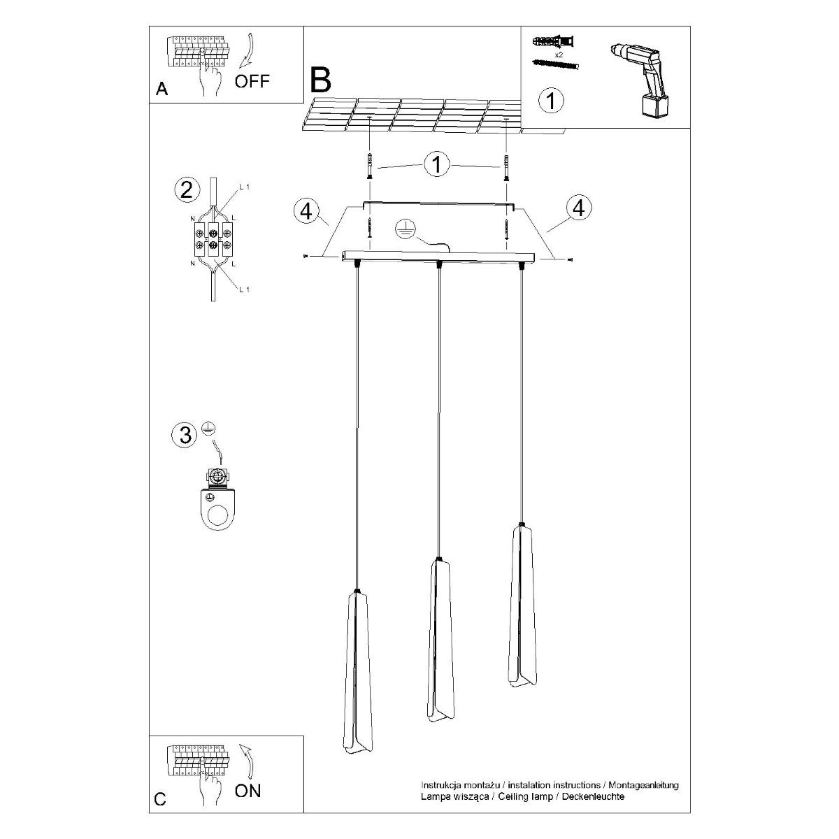 Lampa wisząca PRYSM 3L czarna 120x5x45cm nowoczesna lampa G9 do salonu nr. 11