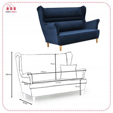 Zestaw wypoczynkowy sofa + 2 fotele + 2 podnóżki granatowe do salonu New velo - Miniaturka zdjęcia nr 6