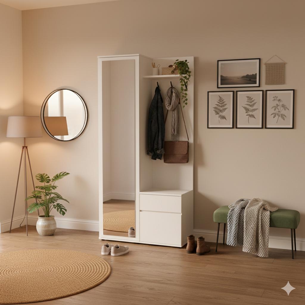 Garderoba do przedpokoju DUO 180x95x35 cm z lustrem wieszakami szafka na buty biała nr. 3