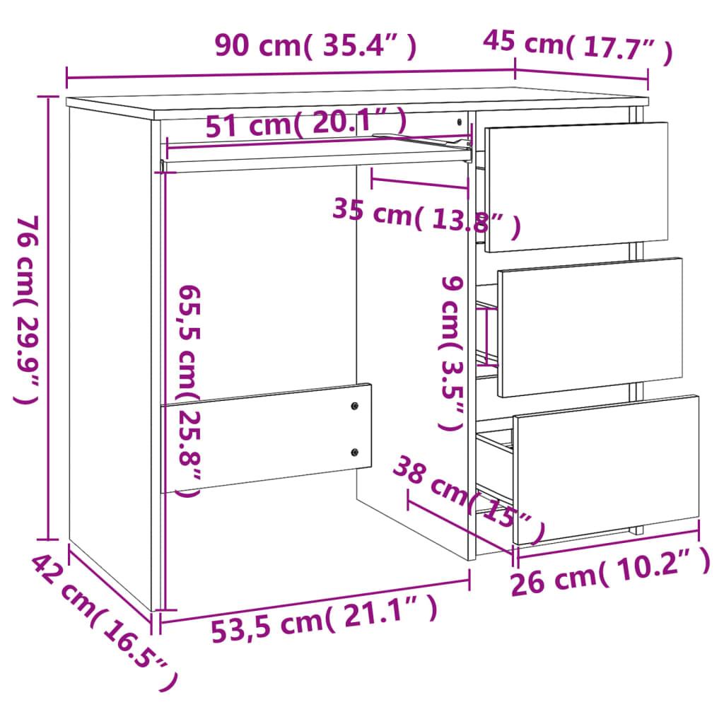 Biurko 90x45x76 cm z 3 szufladami brązowy dąb do biura lub pokoju czy gabinetu nr. 8