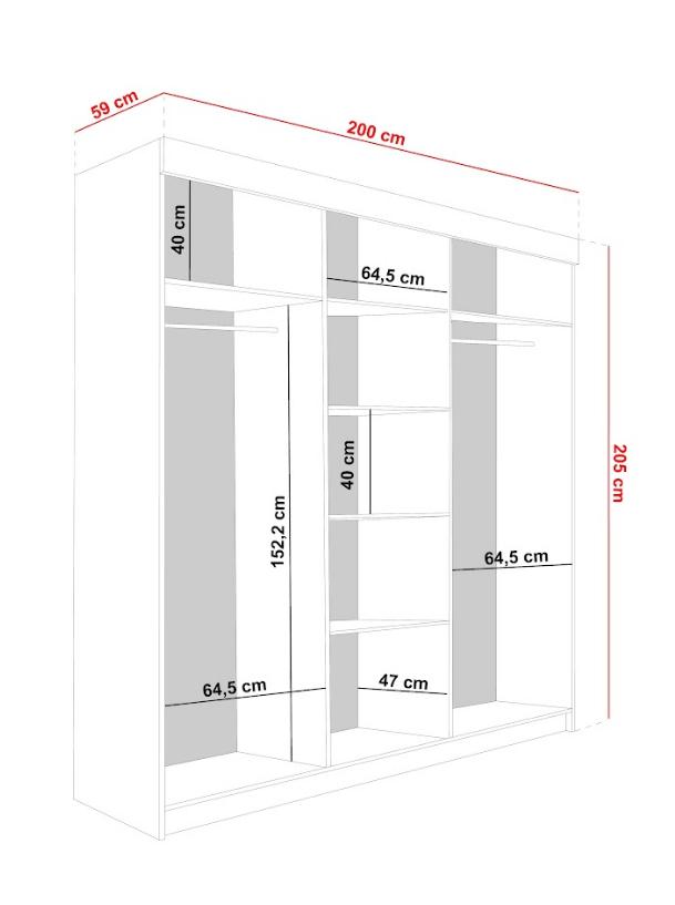 Szafa przesuwna Lamaro 200x205x59 cm z lustrem dwudrzwiowa do sypialni biała antracyt nr. 2