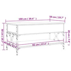 Stolik kawowy 100x50x500 cm z ukrytym schowkiem pod rozkładanym blatem przydymiony dąb do salonu - Miniaturka zdjęcia nr 11