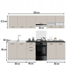 Zestaw mebli kuchennych górnych i dolnych gotowy 250 cm 6 szt kaszmir komplet szafek z blatami district dark czarne uchwyty do kuchni  - Miniaturka zdjęcia nr 3