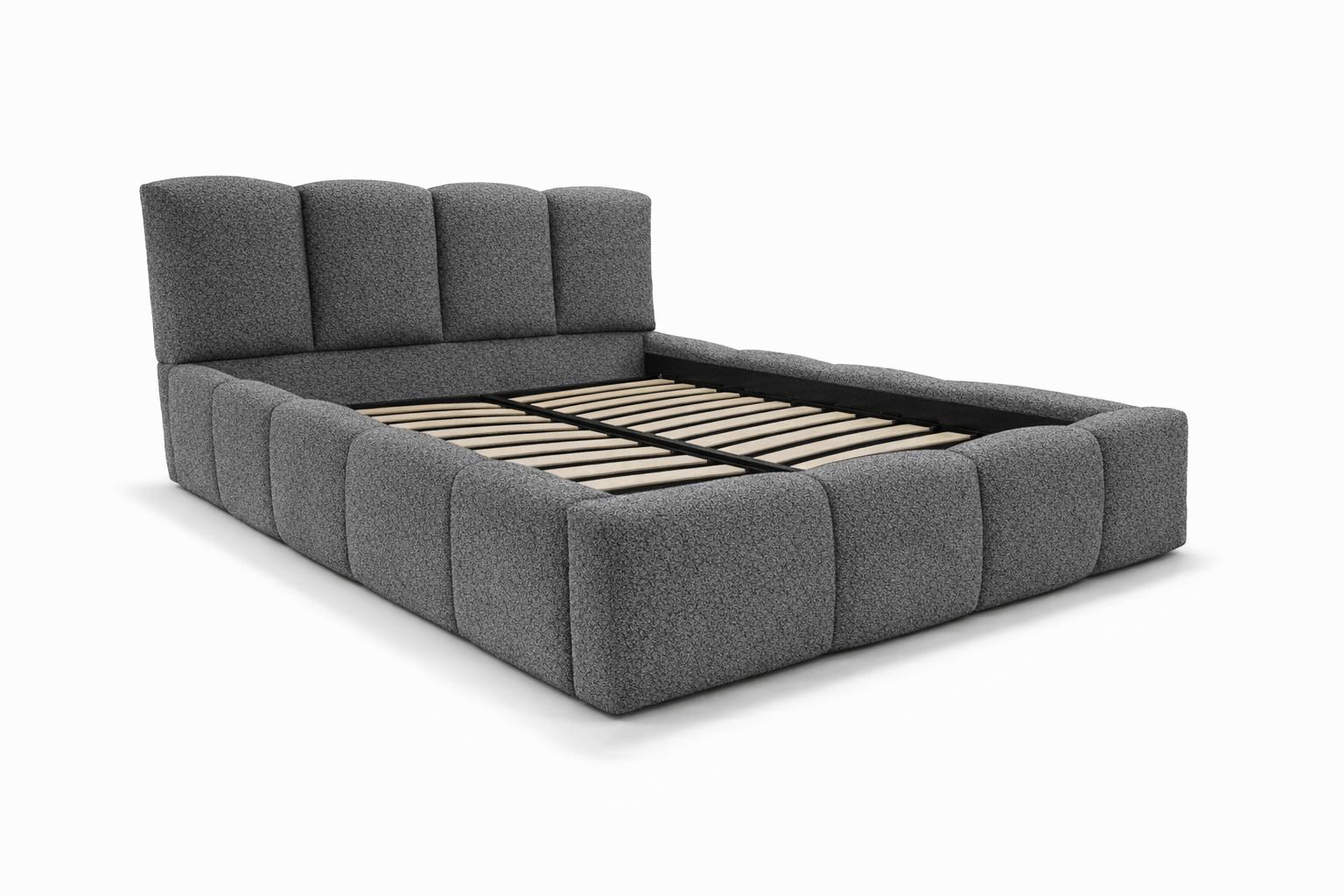 Łóżko tapicerowane VELLA 140x200 cm ze stelażem i pojemnikiem boucle do sypialni ciemnoszary nr. 3