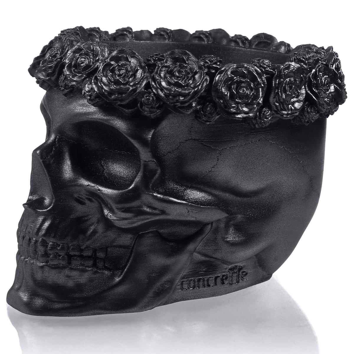 Donica Skull Flowers Black Mettalic Poli  11 cm