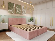 Łóżko tapicerowane do sypialni 180x200x100 cm podwójne z pojemnikiem modne różowe - Miniaturka zdjęcia nr 2