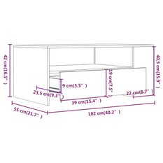 Stolik kawowy 102x55x42 cm z szufladami i półkami szary dąb sonoma do salonu - Miniaturka zdjęcia nr 9