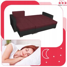 Narożnik FIGO 226x74x140 cm rozkładany z funkcją spania rogówka do salonu czarny bordo - Miniaturka zdjęcia nr 7