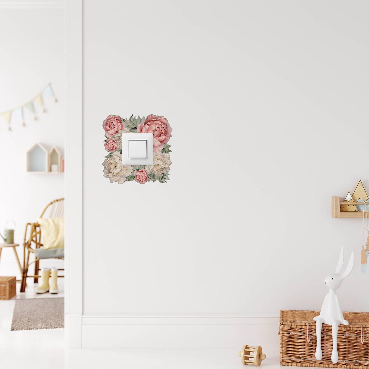 Naklejka Pod Włącznik Kontakt Kwiaty Piwonie 20x20 Peonie Natura Boho Dla Dzieci nr. 6