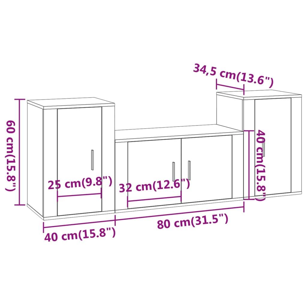 Zestaw szafek RTV 80x34,5x40 cm 3 szt szary dąb sonoma do salonu nr. 8