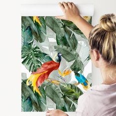 Tapeta Kolorowe Ptaki Malowane LIŚCIE Tropikalne  - Miniaturka zdjęcia nr 5