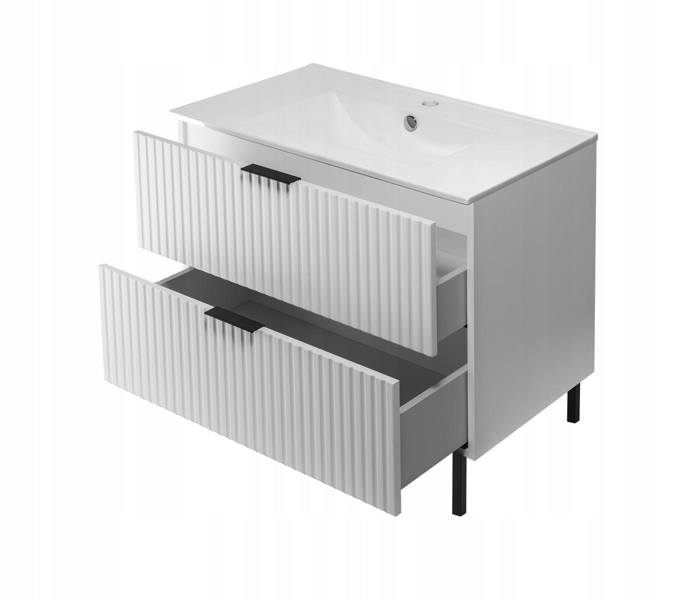 Szafka łazienkowa FLOW 80 cm biały z umywalka z nogami metalowymi nr. 3