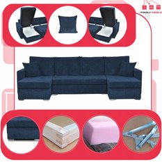 Narożnik Bonito BIG 296x74x104 cm kształt U z funkcją spania i przechowywania Anafi sztruks granat - Miniaturka zdjęcia nr 4