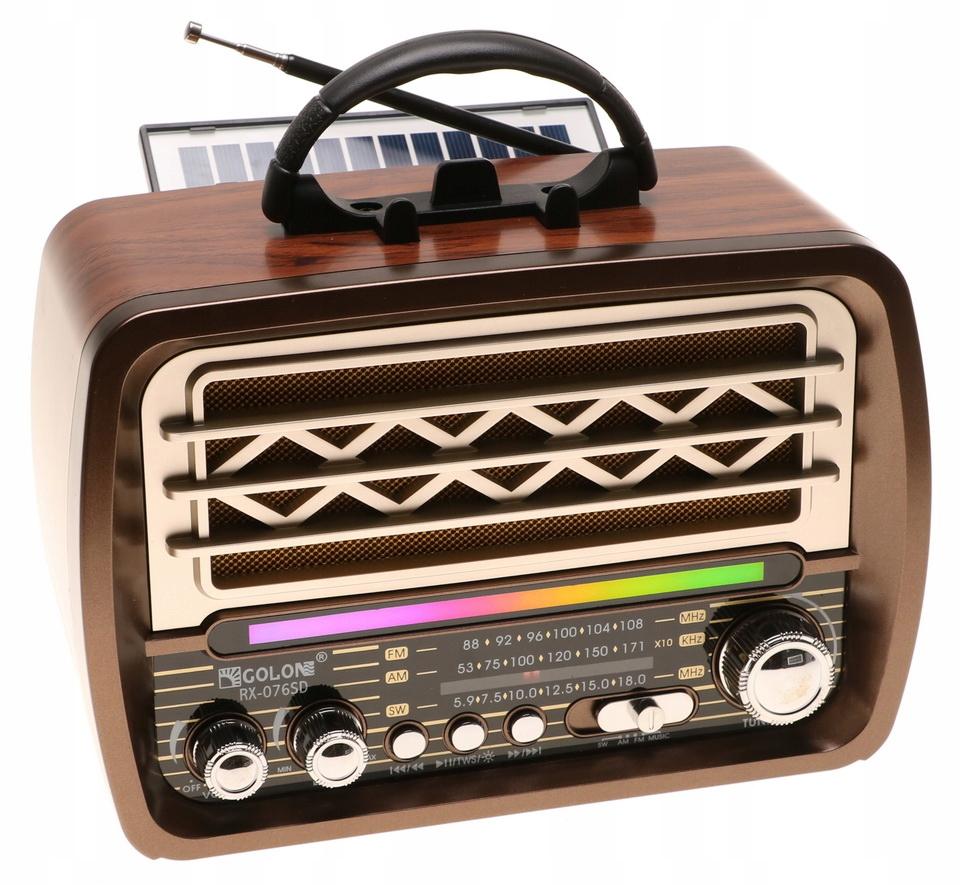 Radio przenośne  24 x 17,5 x 11,5 cm RETRO z funkcją bluetooth   USB ładowany solarnie brązowe