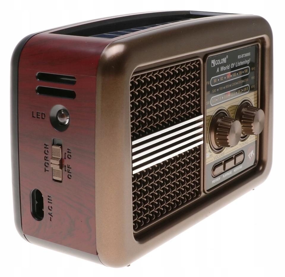 Radio przenośne 20 x 8,5 x 13 cm RETRO z funkcją bluetooth   USB z latarką  ładowany solarnie brązowe nr. 4