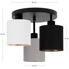 Lampa sufitowa 30x30x31 cm trzypunktowa z abażurami gwint E27 czarna z szaro-czarno-białymi abażurami do salonu - Miniaturka zdjęcia nr 4