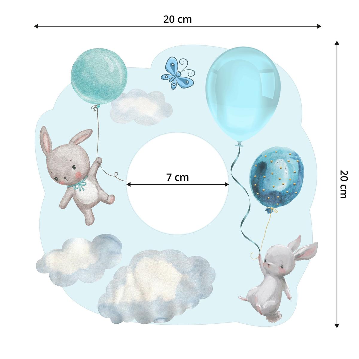 Naklejka Pod Włącznik Kontakt Króliczki Niebieskie 20x20  Balony Do Pokoju Dziecka nr. 2