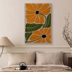 Obraz Na Płótnie Pomarańczowe Kwiaty Liście Styl Boho Natura 80x120cm - Miniaturka zdjęcia nr 5