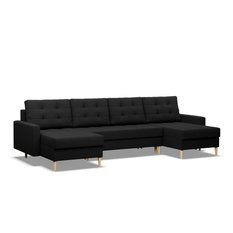 Narożnik w kształcie U ELMA 294x88x140 cm z leżankami rozkładany z funkcją spania sofa narożna czarna - Miniaturka zdjęcia nr 1